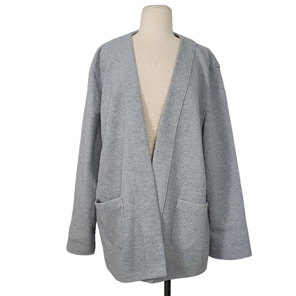 J. Crew Light Gray Knit Sweater Open Cardigan Sz XL Stretch Soft Neutral Cotton